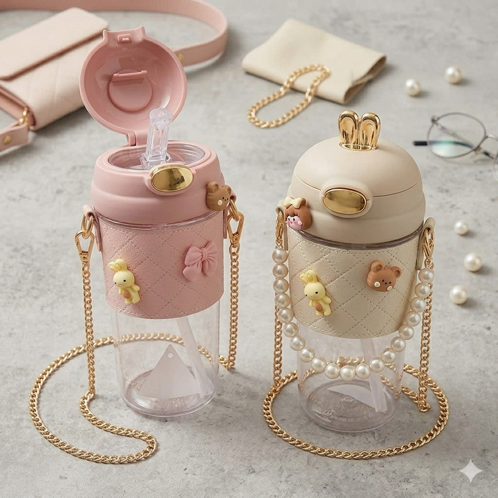 Garrafa de Água 380ml/580ml com Capa de Couro e Palhinha — Estilo e Função