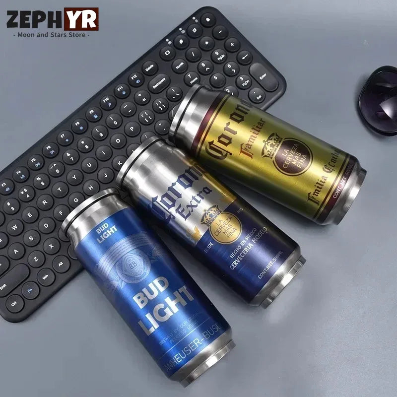 500ML Thermos with Straw Cola Can Termos Para Cafe Beer Bottle 304 Stainless Steel BEER Cold Keeper Drinkware Garrafa Térmica