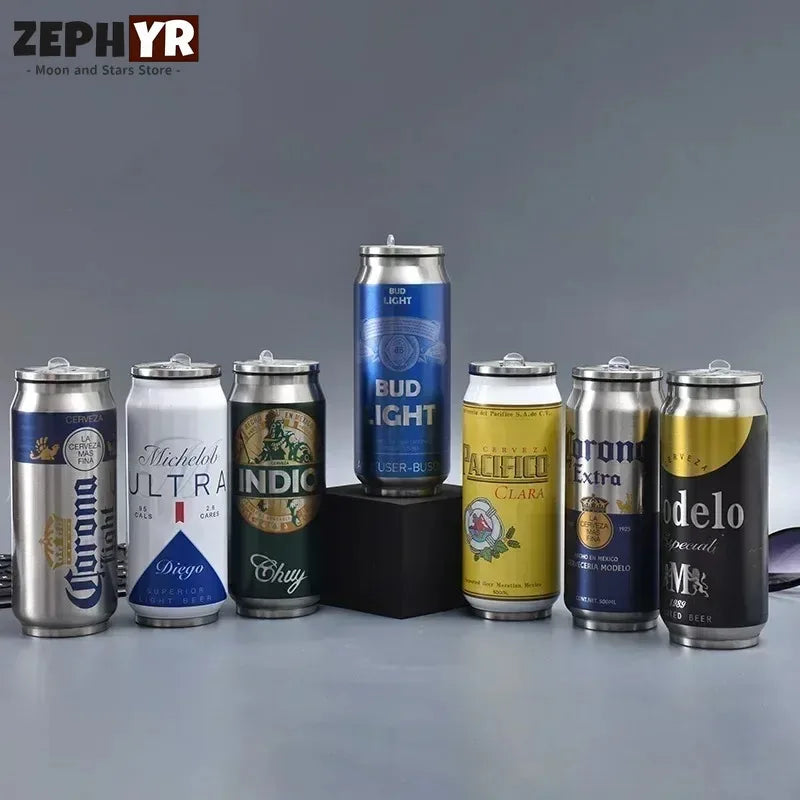 500ML Thermos with Straw Cola Can Termos Para Cafe Beer Bottle 304 Stainless Steel BEER Cold Keeper Drinkware Garrafa Térmica