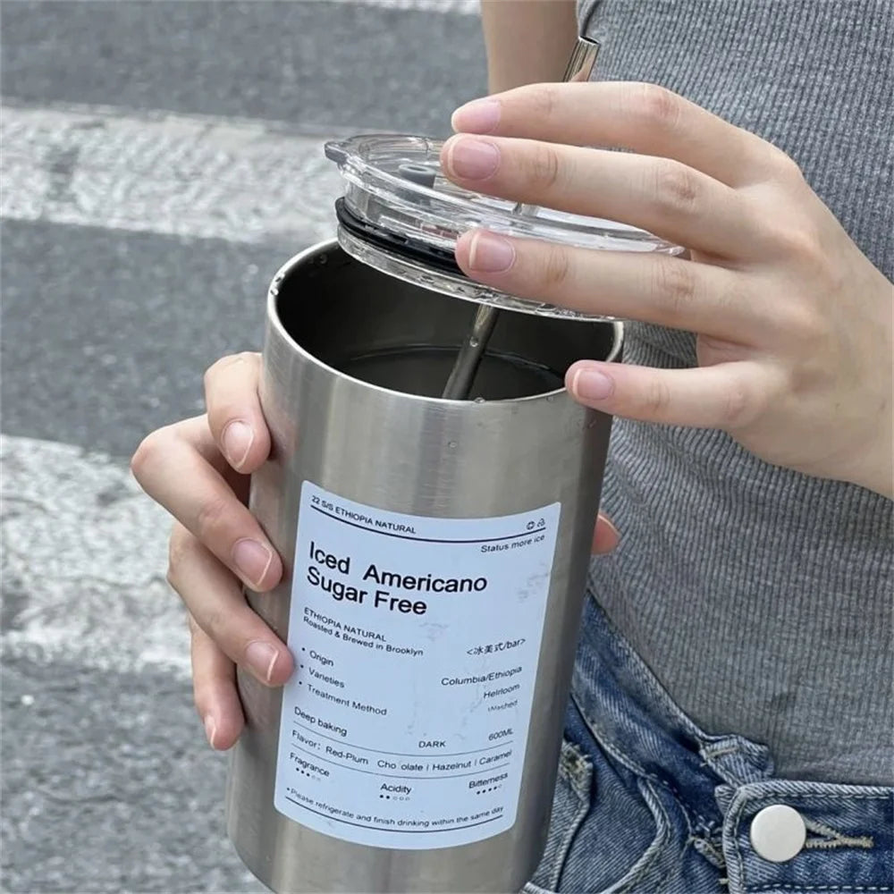 Copo Térmico Portátil 600ml com Palhinha — Café Quente ou Frio, Sem BPA