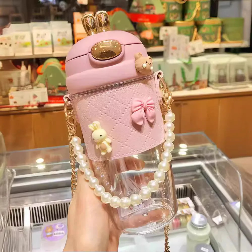 Garrafa de Água 380ml/580ml com Capa de Couro e Palhinha — Estilo e Função