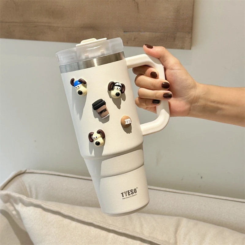 900/1200ml Stainless Steel Vacuum Thermos Water Bottle With Handle Straw Coffee Cup Tumbler Thermal Iced Travel Insulated Mug