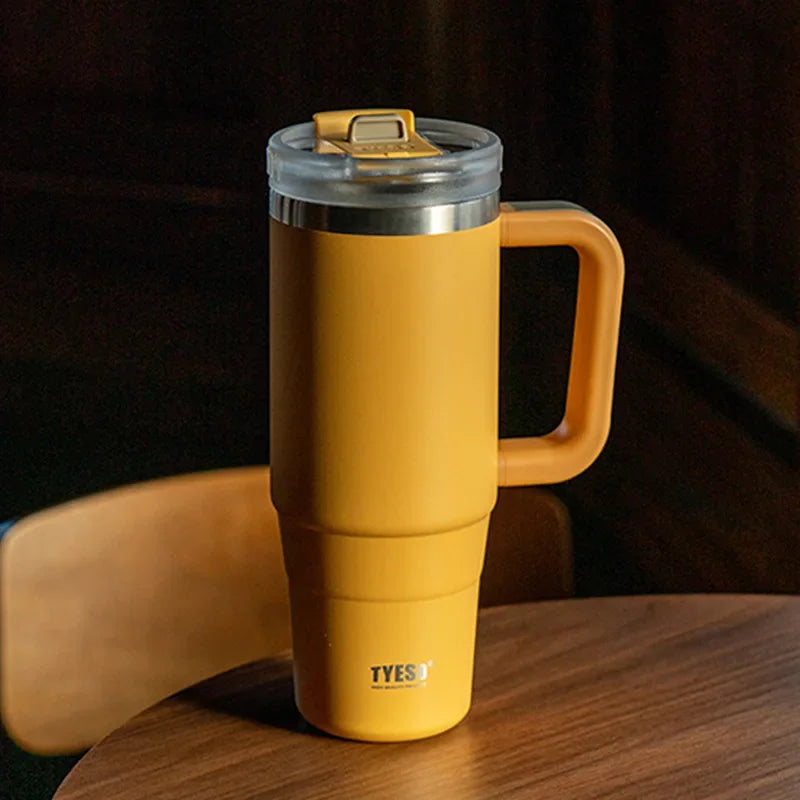 900/1200ml Stainless Steel Vacuum Thermos Water Bottle With Handle Straw Coffee Cup Tumbler Thermal Iced Travel Insulated Mug
