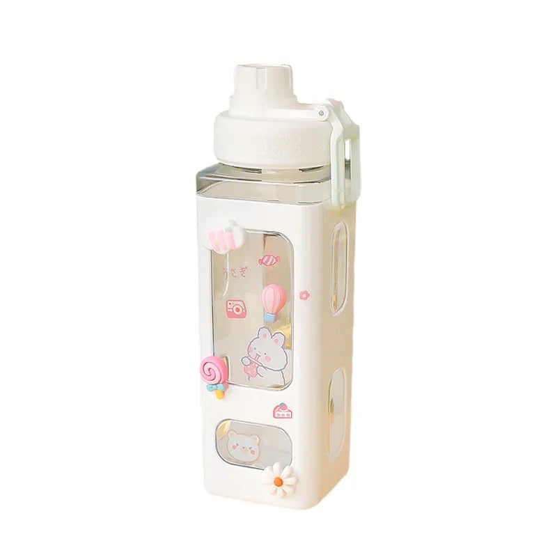 Garrafa de Água Kawaii 700ml/900ml com Palhinha — Fofa, Prática e Sem BPA