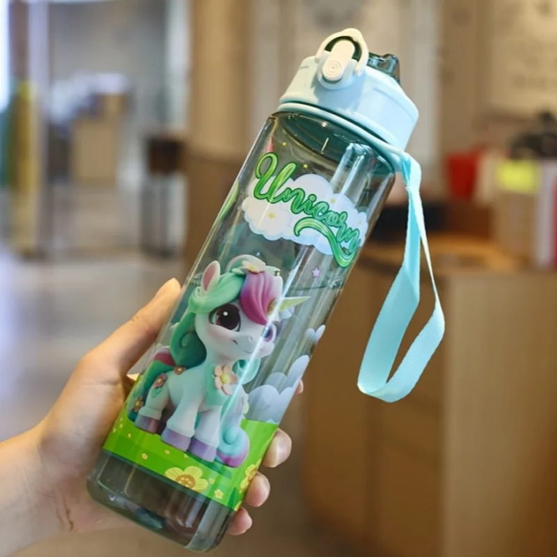 Garrafa Infantil 750ml com Palhinha e Anel — Sem Derrames, Fácil de Usar