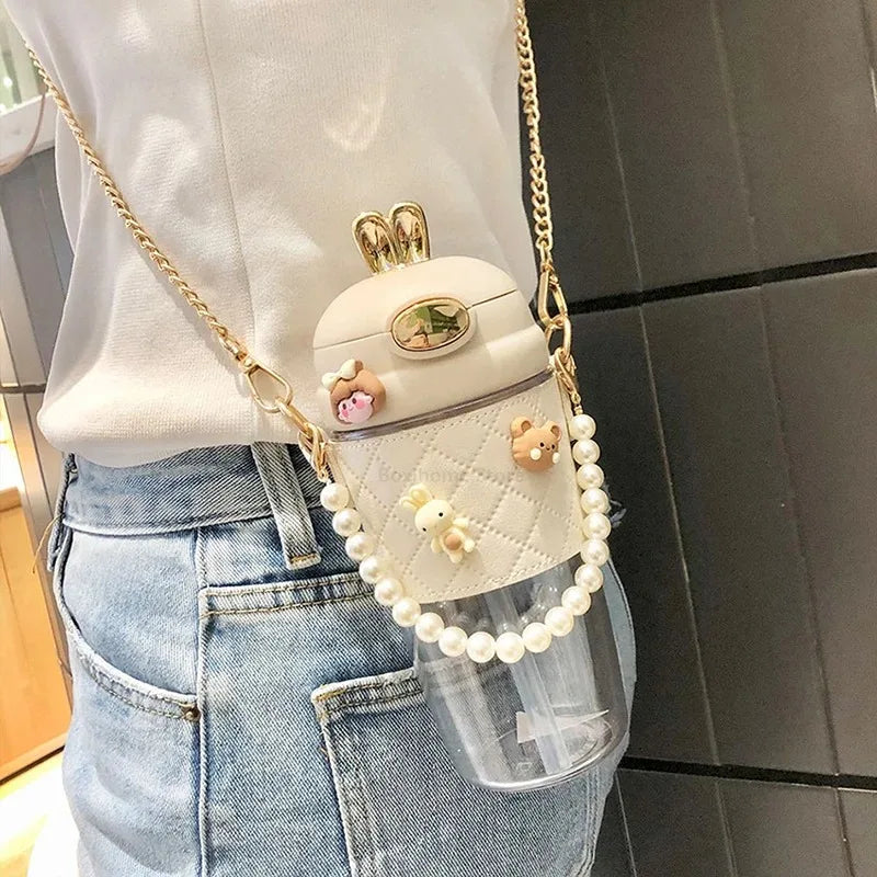 Garrafa de Água 380ml/580ml com Capa de Couro e Palhinha — Estilo e Função