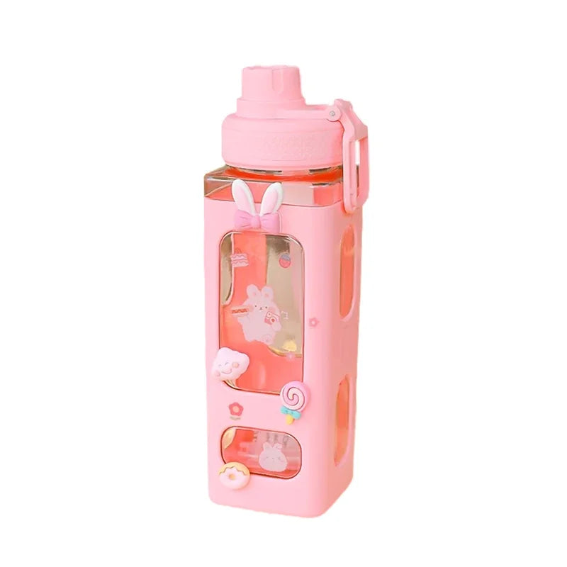 Garrafa de Água Kawaii 700ml/900ml com Palhinha — Fofa, Prática e Sem BPA