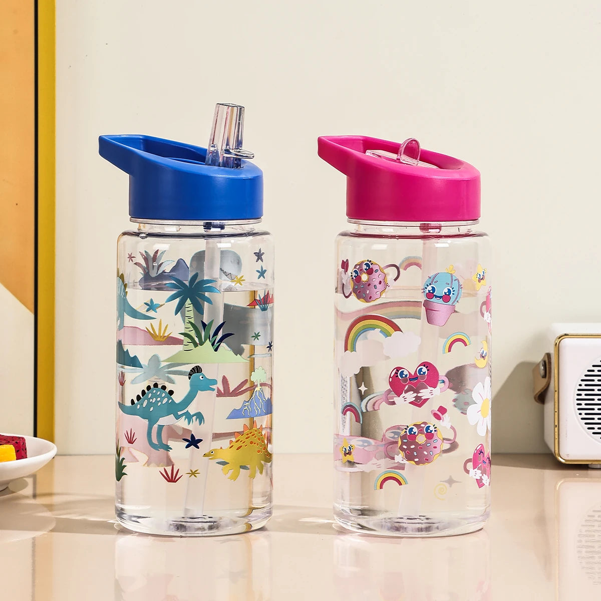 Garrafa de Água 500ml Dinossauro com Palhinha — Fofa e Portátil para o Dia a Dia
