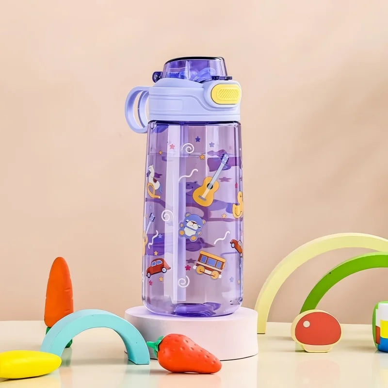 Garrafa Infantil 550ml com Fecho de Segurança e Palhinha — À Prova de Derrames