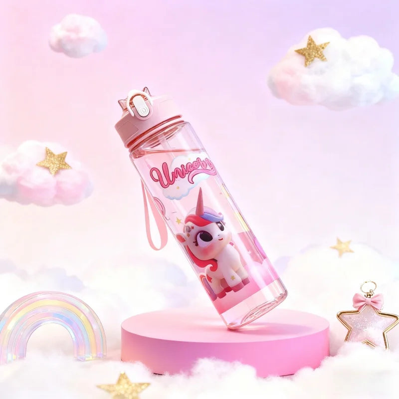 Garrafa Infantil 750ml com Palhinha e Anel — Sem Derrames, Fácil de Usar