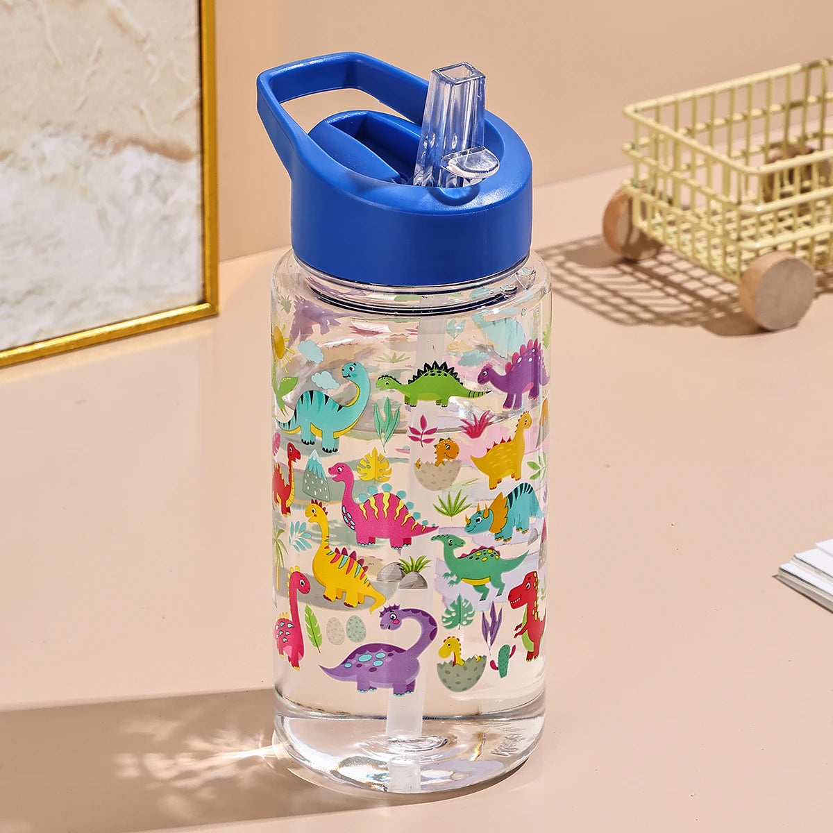 Garrafa de Água 500ml Dinossauro com Palhinha — Fofa e Portátil para o Dia a Dia