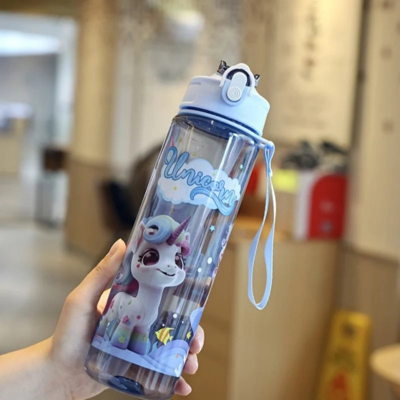 Garrafa Infantil 750ml com Palhinha e Anel — Sem Derrames, Fácil de Usar