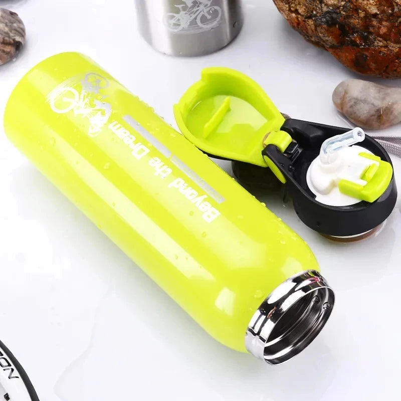 500ML Vacuum Stainless Steel Bicycle Water Bottle: Double Walled Insulated Cycling Water Bottle, Simple Thermo Mug With Straw
